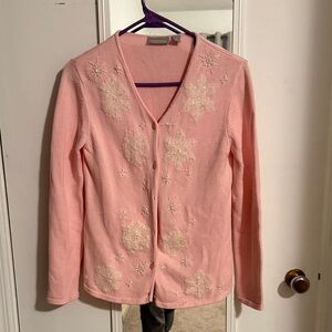 Pink Cardigan with Floral Embroidery